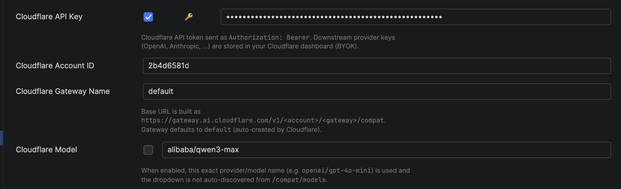 Configuring the Cloudflare provider in DevoxxGenie settings