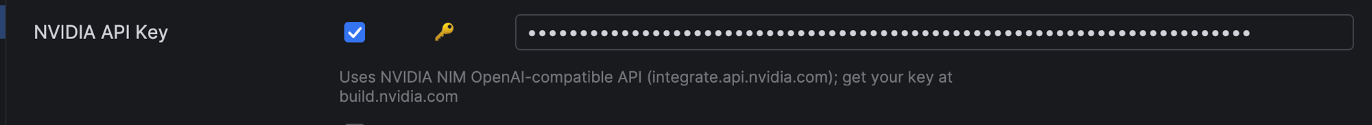 Entering your NVIDIA API key in DevoxxGenie settings