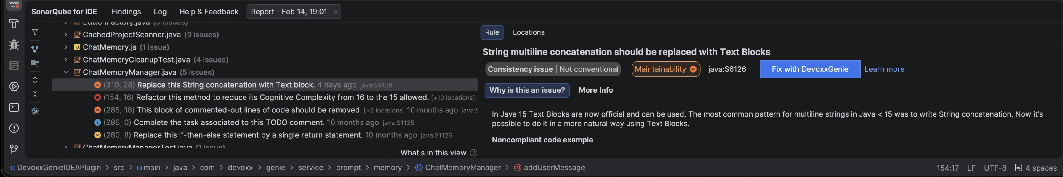 Fix with DevoxxGenie button in rule panel