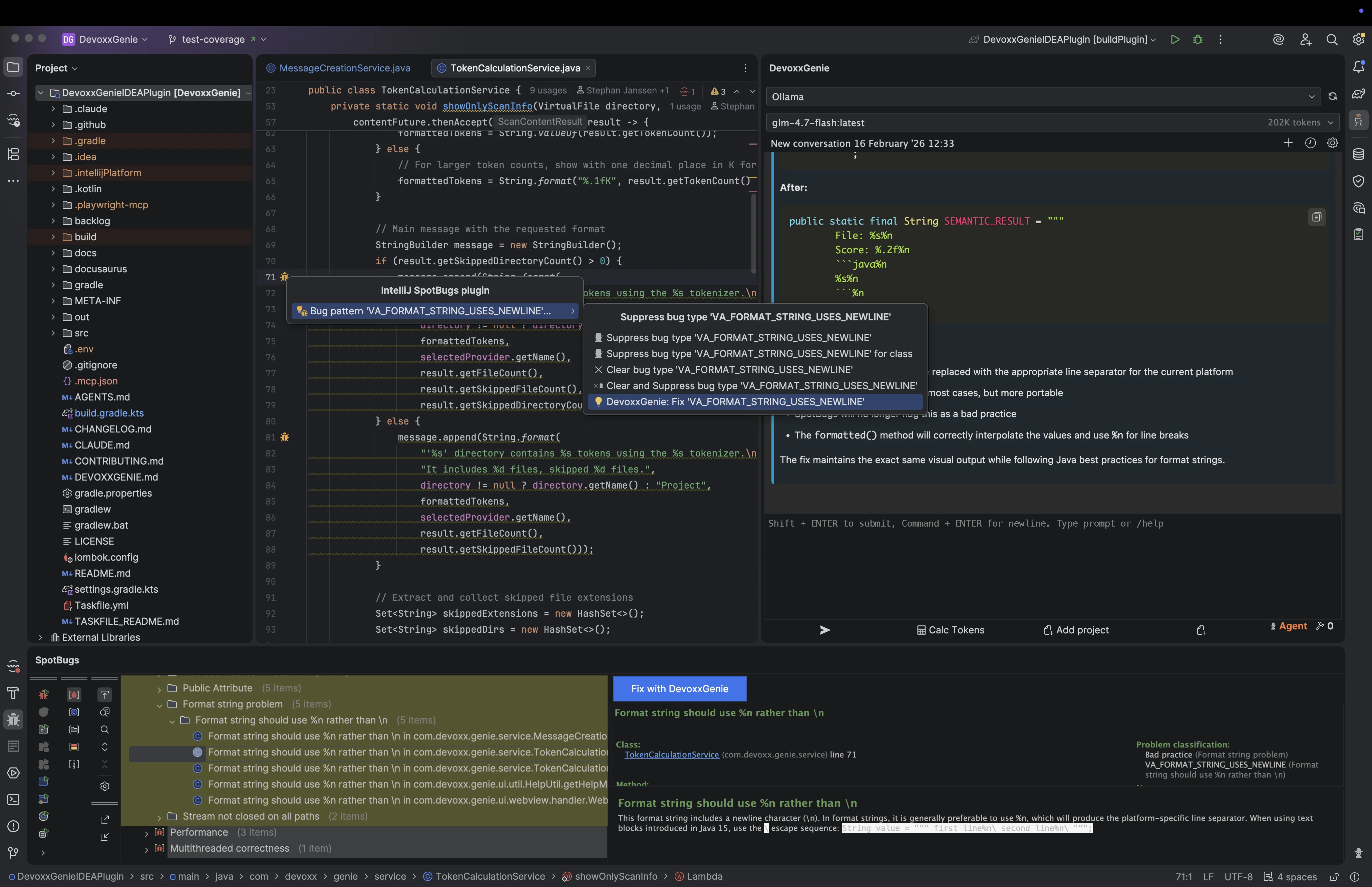 SpotBugs DevoxxGenie integration